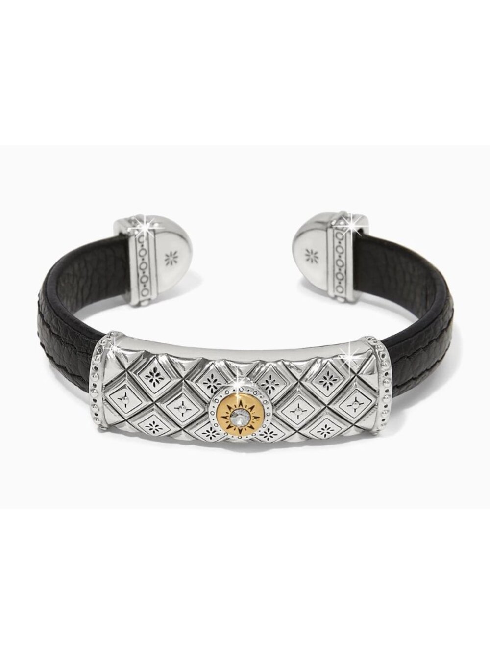Brighton Mosaic Two Tone Leather Bar Cuff Bracelet  $98 NWT  JF035B  Black